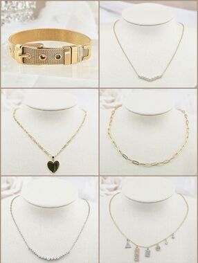 BUNDLE Adornia Necklaces & Bracelet Gold Silver Boho Classic Modern Minimalist